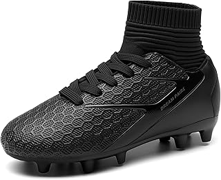 DREAM PAIRS kids’ soccer cleats – brown design with high sock collar, side view