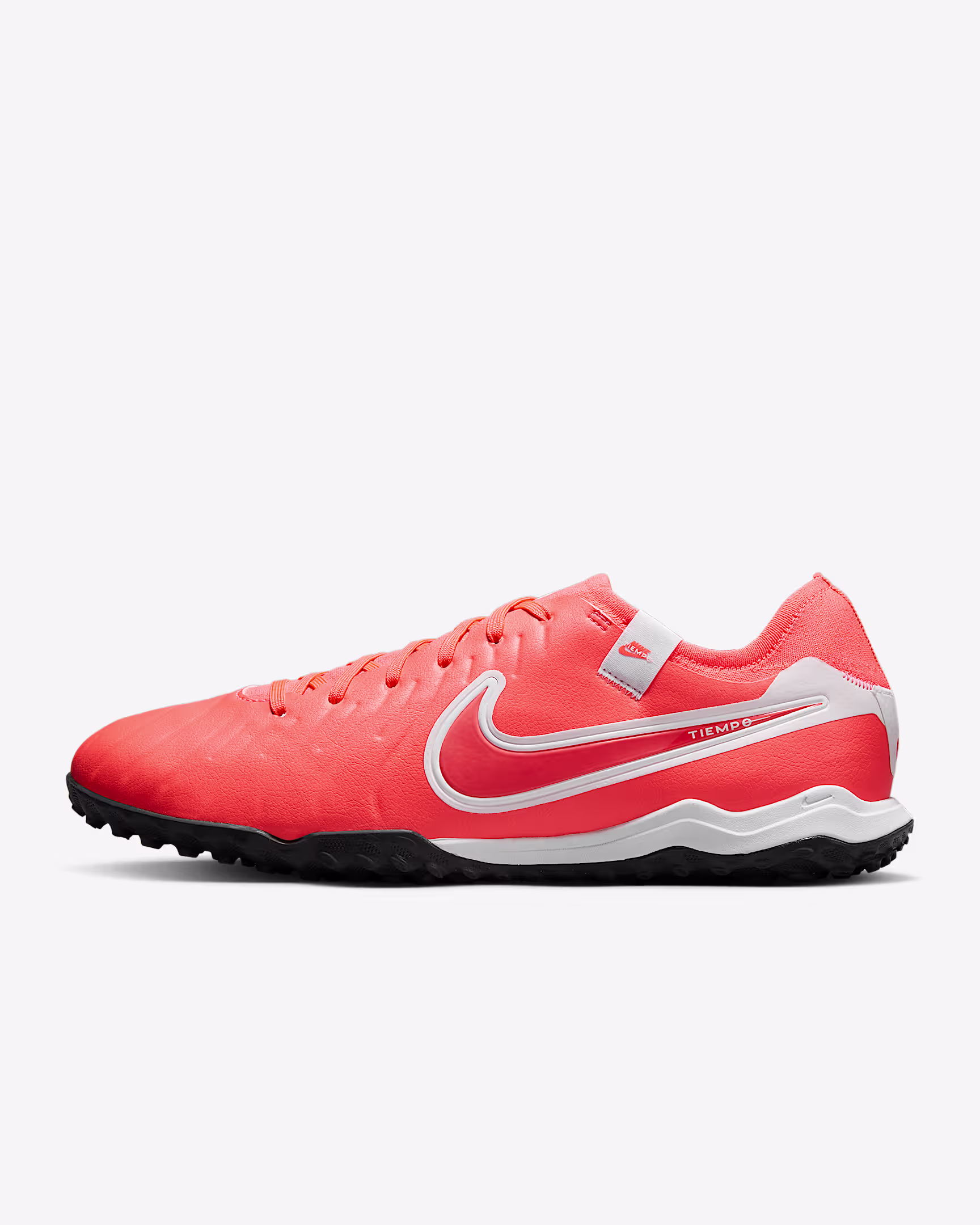 Nike Tiempo Legend 10 Pro TF – bright orange turf soccer shoes, side view