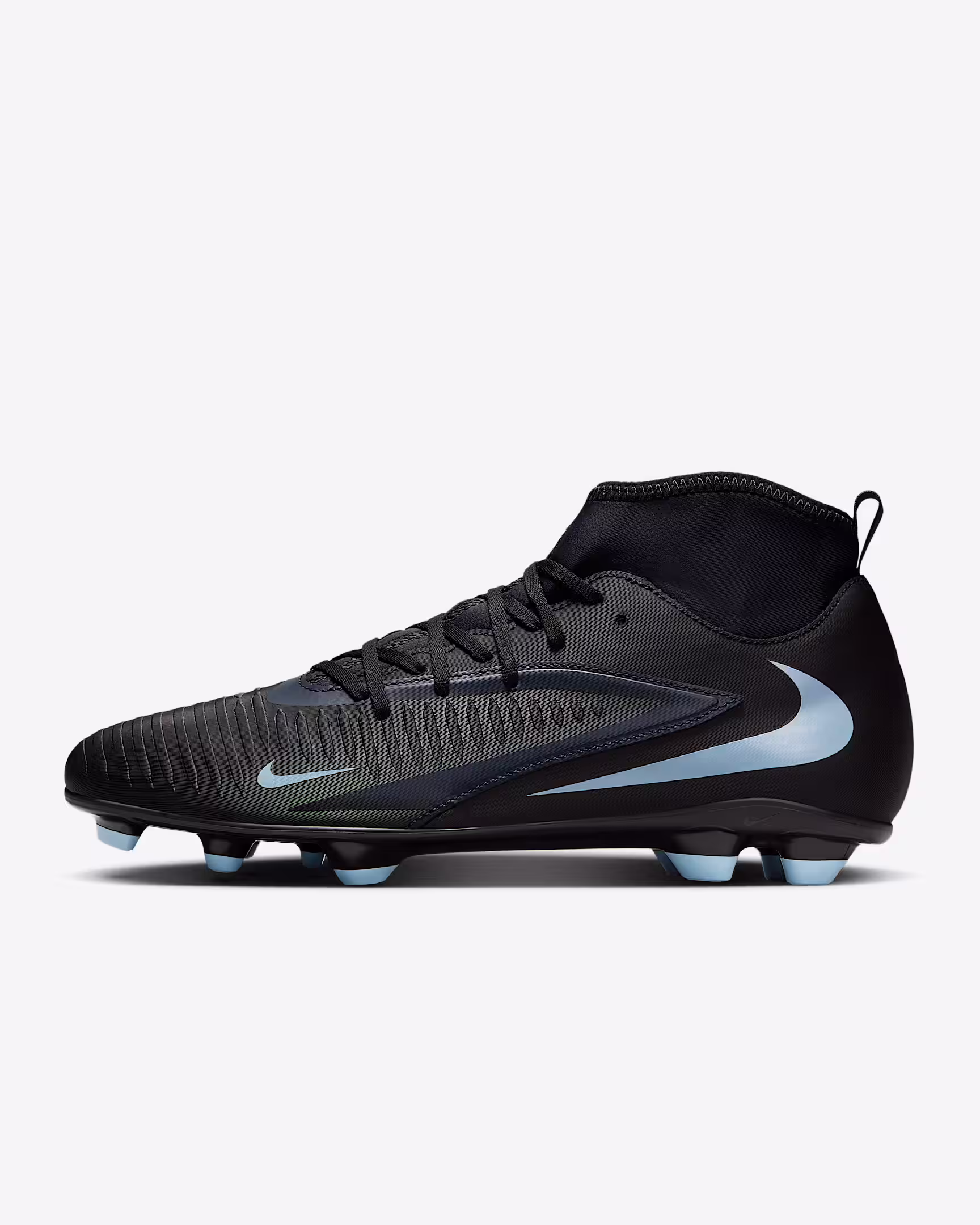 Nike Phantom  6 High Club MG – black mid-cut soccer cleats with white Swoosh, lace-up design, and multi-ground studs