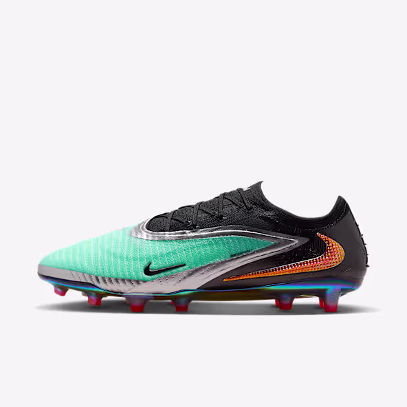 Nike Phantom soccer cleats in green and black, designed for precision and control on multiple surfaces
