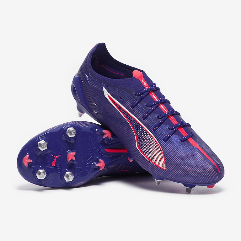 Puma Ultra Ultimate FG soccer cleats – deep purple speed boot with bold design, side view