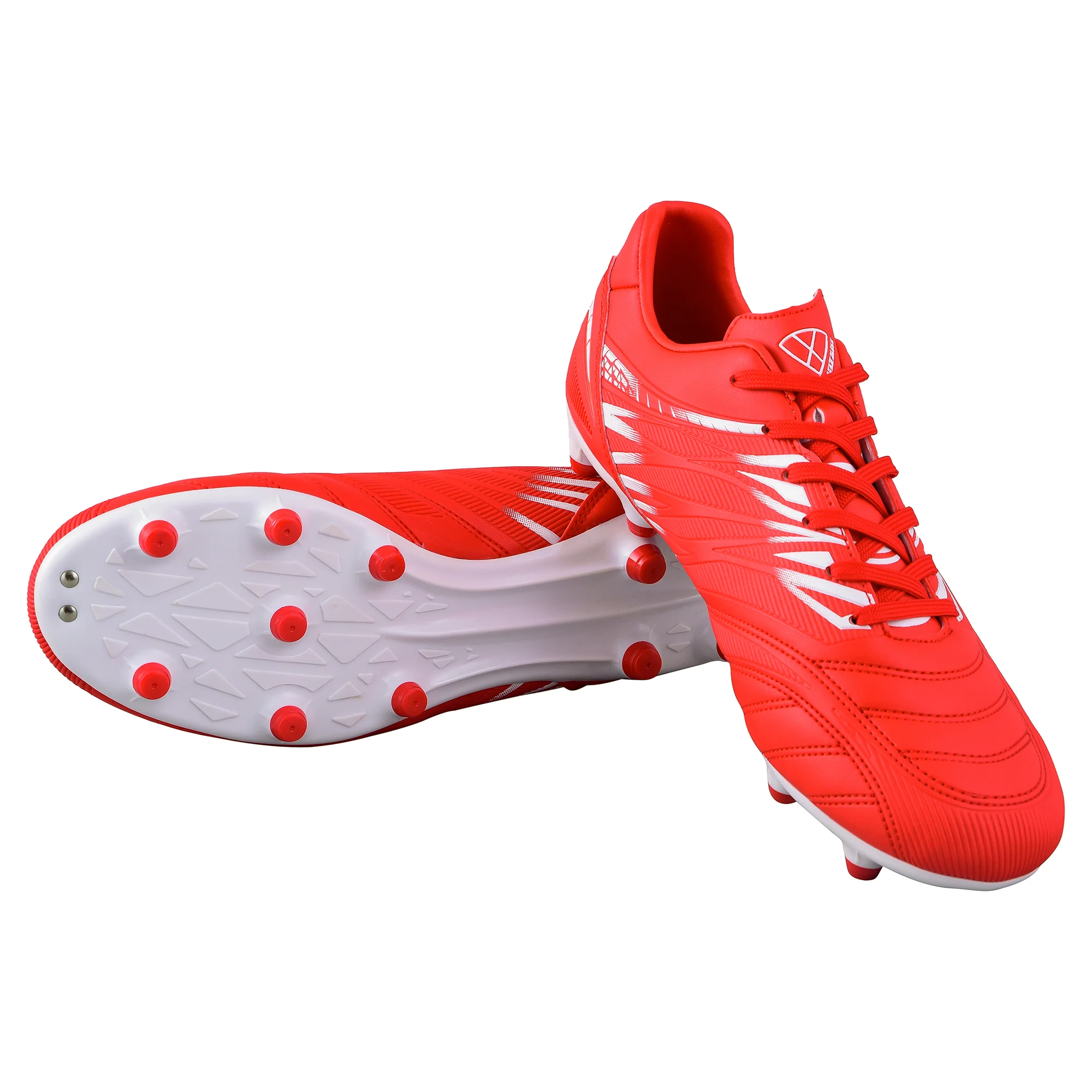 Vizari Valencia firm ground soccer cleats – bright red junior cleats, side view