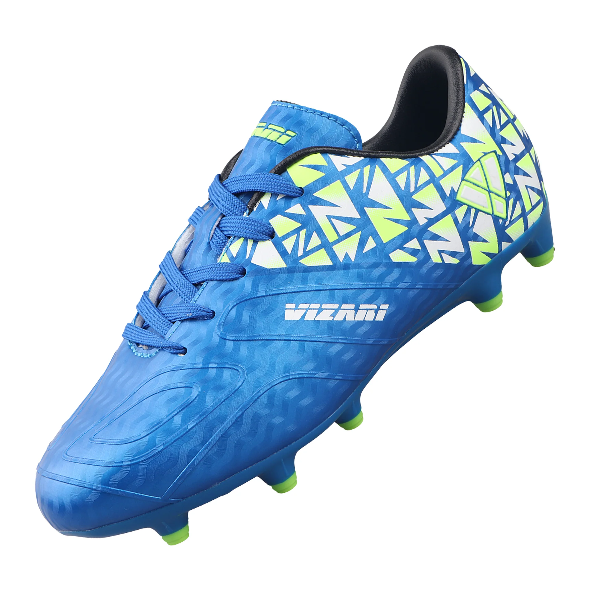 Vizari Pismo Junior firm ground soccer cleats – bright blue with white accents, side profile