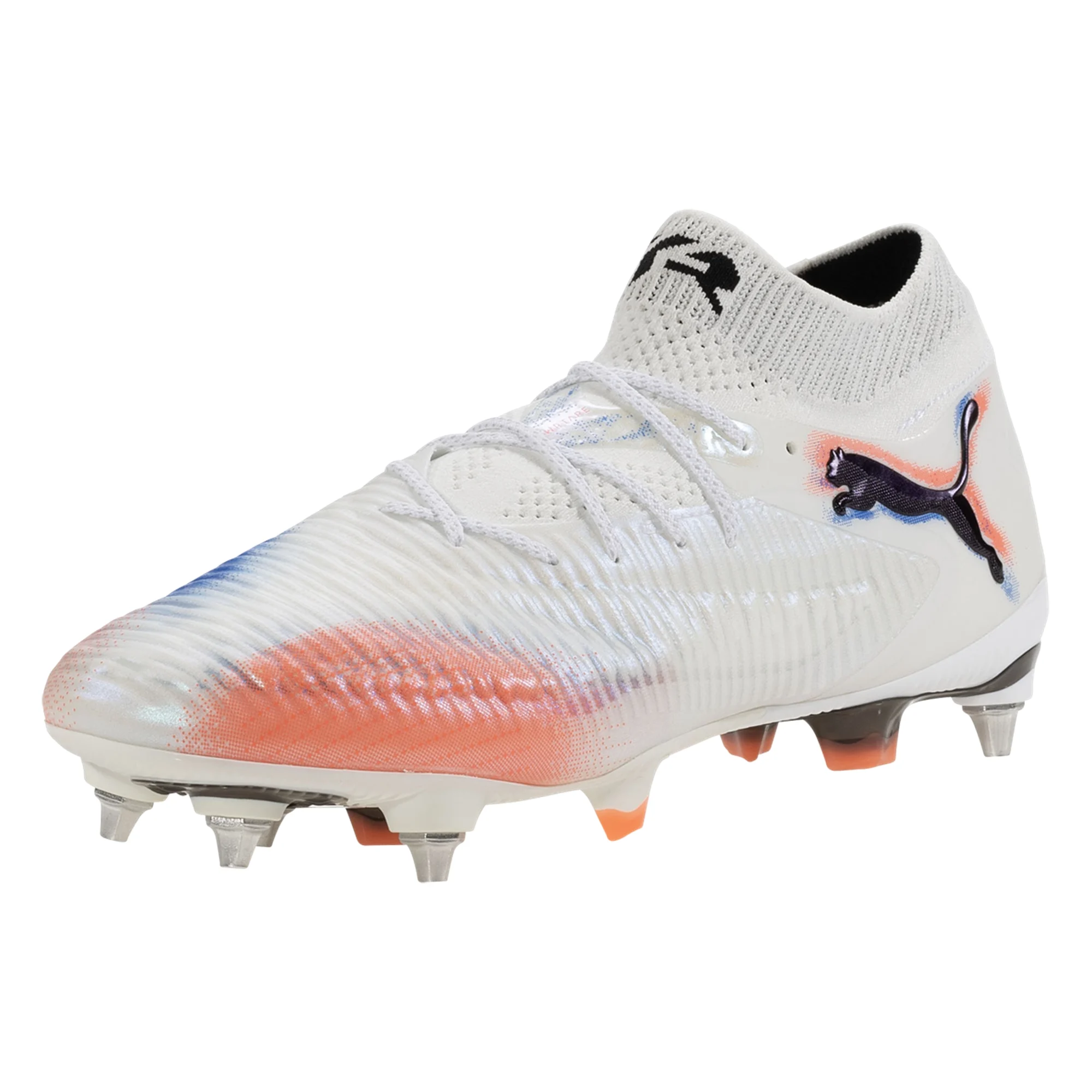 Puma Future 8 Ultimate MxSG mixed soft ground soccer cleats – white and orange design