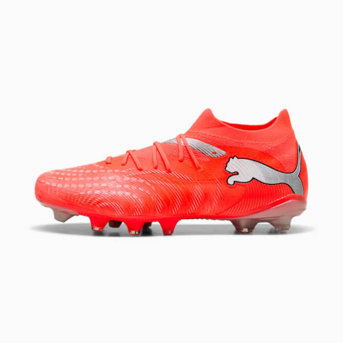 Puma Future 9 Match FG/AG soccer cleats in red for firm ground and artificial grass.