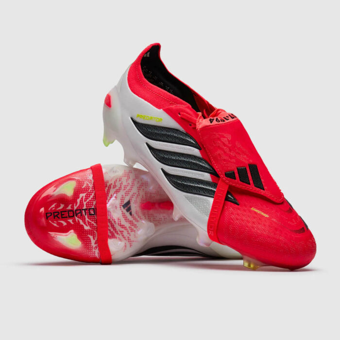 Adidas Predator Elite fold-over tongue Firm Ground soccer cleats in red colorway.