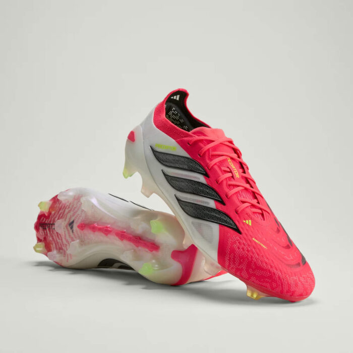 Adidas Predator Elite Firm Ground soccer cleats in red colorway for natural grass.