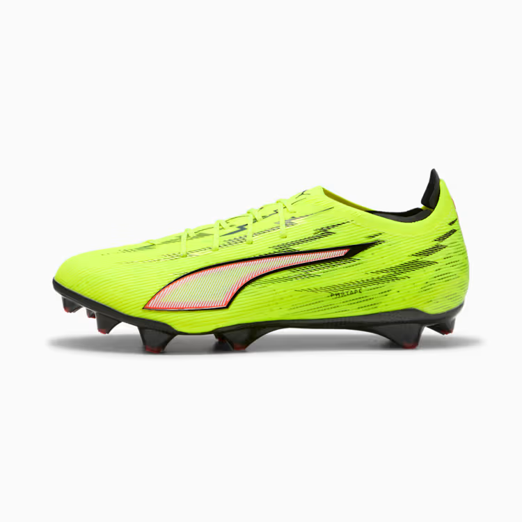 Puma Ultra 6 Carbon 2026 soccer cleats in a neon yellow colorway with a lightweight upper and carbon-infused soleplate for explosive speed.