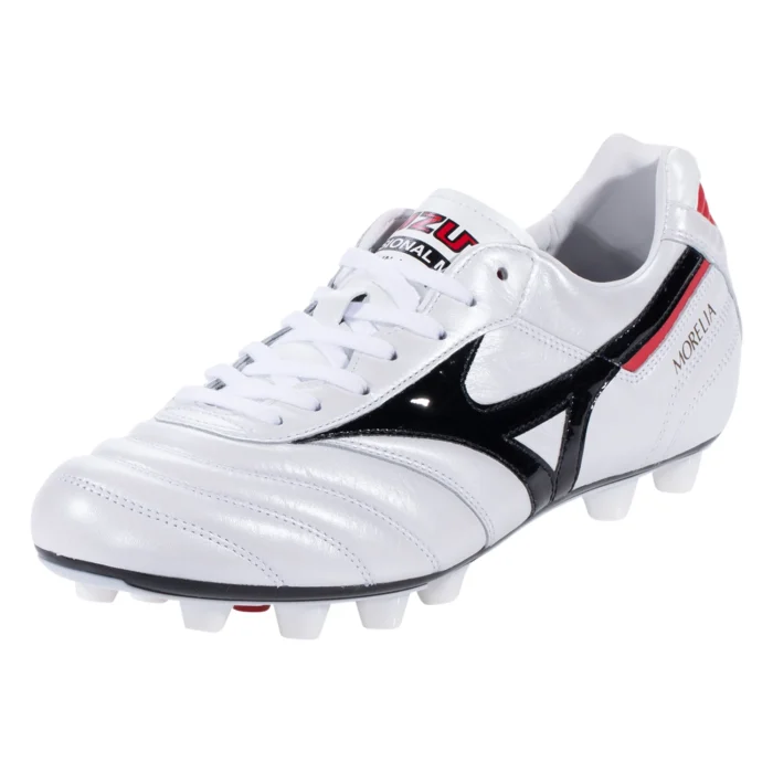 Mizuno Morelia II MIJ Pearl Black Red Firm Ground Soccer Cleats - Made in Japan Premium Leather FG Cleats